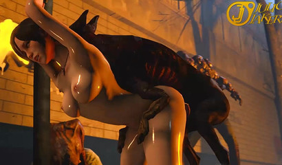 3D babe Ada Wong gets raped by a dog in public