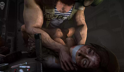 Bound Lara Croft getting choked and raped by a huge dude
