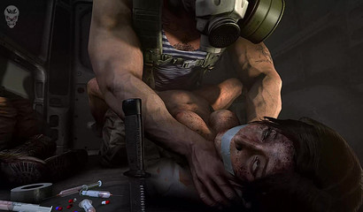 Bound Lara Croft getting choked and raped by a huge dude