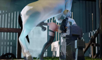 Pretty white horse demolished YoRHa No.2 Type B's asshole