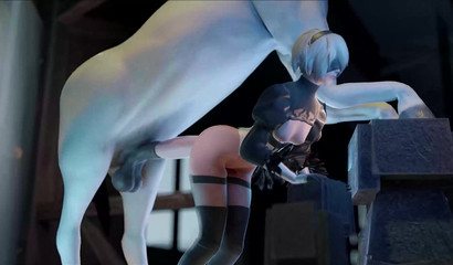 Pretty white horse demolished YoRHa No.2 Type B's asshole