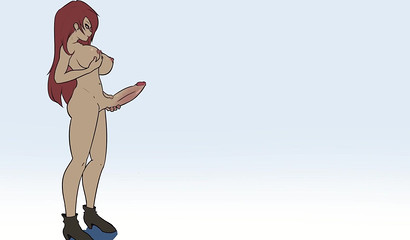 Redheaded futa strokes her huge dick before dying