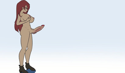 Redheaded futa strokes her huge dick before dying