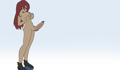 Redheaded futa strokes her huge dick before dying