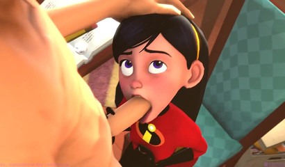 3d cutie Violet Parr fucked in her mouth with a big dick
