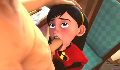 3d cutie Violet Parr fucked in her mouth with a big dick