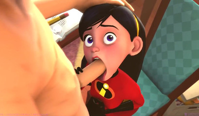 3d cutie Violet Parr fucked in her mouth with a big dick