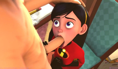 3d cutie Violet Parr fucked in her mouth with a big dick