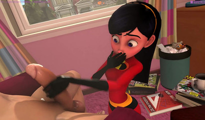 A young girl Violet Parr jerks off a cock with her gentle hands