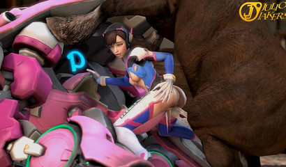Lusty D.va  getting demolished by a wild animal