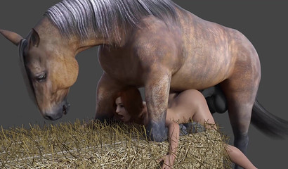 Petite hottie getting banged by a huge horse in the barn