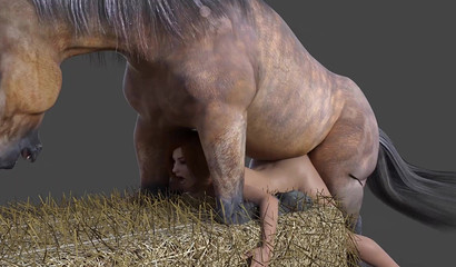 Petite hottie getting banged by a huge horse in the barn