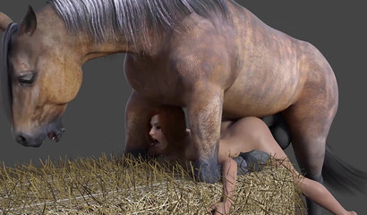 Petite hottie getting banged by a huge horse in the barn