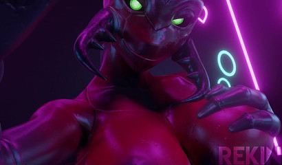 Snake-head slut receiving a facial from a big-dicked Futanari