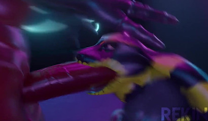 Snake-head slut receiving a facial from a big-dicked Futanari