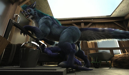 Furry animal embedding his hyper penis inside his lover's ass