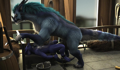 Furry animal embedding his hyper penis inside his lover's ass