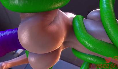 Humongous tentacles invading the holes of a curvy redhead