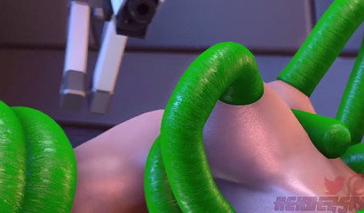 Humongous tentacles invading the holes of a curvy redhead