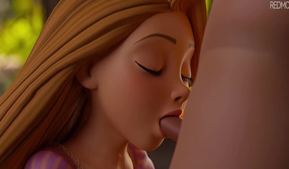 Cock finds itself locked between Rapunzel's lips