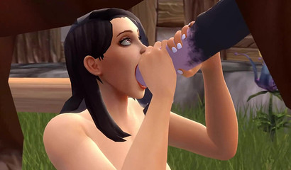 Anime brunette blows horse's dick while getting fucked by Funatari