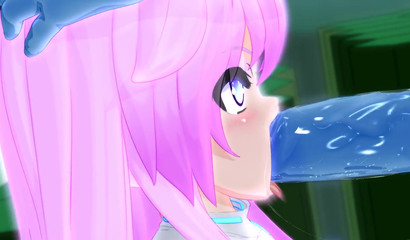 Ahegao princess taking a huge blue shaft inside her mouth