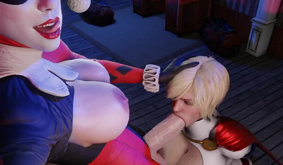 Funatari Harley Quinn gets her huge dick sucked