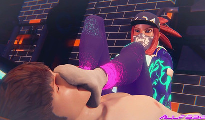 Girl makes a guy sniff his socks and kiss his feet