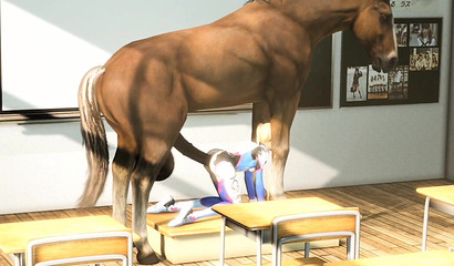 Anime schoolgirl Marie Rose gets fucked by a horse in the classroom