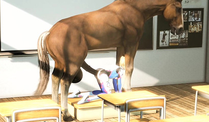 Anime schoolgirl Marie Rose gets fucked by a horse in the classroom