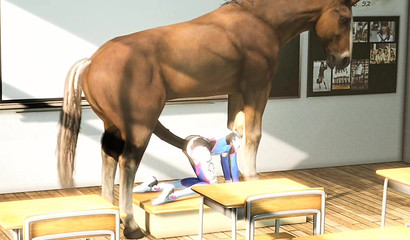 Anime schoolgirl Marie Rose gets fucked by a horse in the classroom