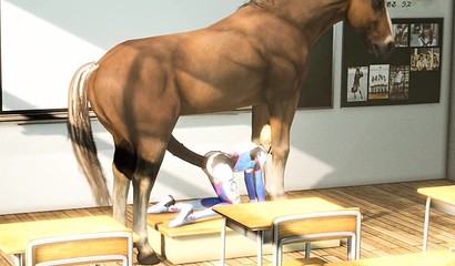 Anime schoolgirl Marie Rose gets fucked by a horse in the classroom