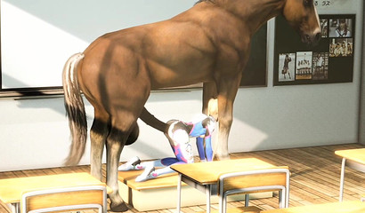Anime schoolgirl Marie Rose gets fucked by a horse in the classroom