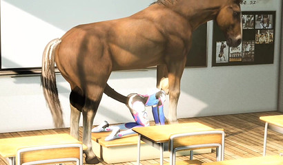 Anime schoolgirl Marie Rose gets fucked by a horse in the classroom