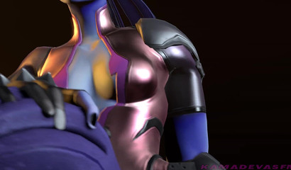 Overwatch characters having fun in a strip club