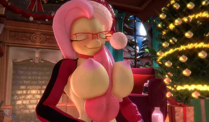 Furry anime character fucks her big tits with a toy