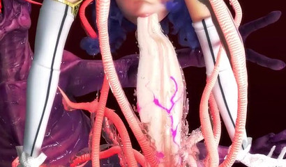 The monster rapes a young girl with her long tentacles