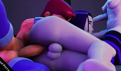 Raven from ''Teen Titans Go'' gets her holes fucked