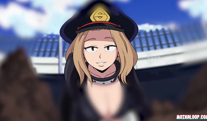 Sexy Camie Utsushimi unzips her costume & shows her big tits