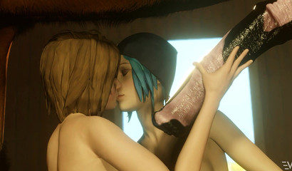 Naked anime beauties sharing a horse's dick