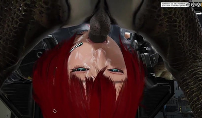 A terrible monster fucks a redhead girl in the throat and in anal