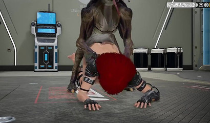 A terrible monster fucks a redhead girl in the throat and in anal