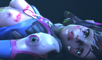 Overwatch D.Va sucks a crowd of guys