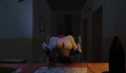 Headless Elizabeth Comstock shows off her big tits