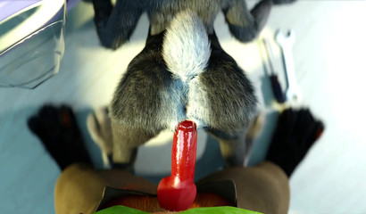 Judy got stuck and fucked from behind by a red cock
