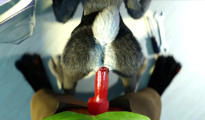 Judy got stuck and fucked from behind by a red cock