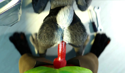 Judy got stuck and fucked from behind by a red cock