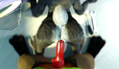 Judy got stuck and fucked from behind by a red cock