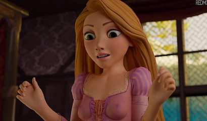 Rapunzel jerks off Tangled Flynn's cock with nice feet