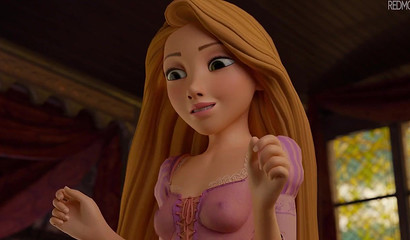 Rapunzel jerks off Tangled Flynn's cock with nice feet